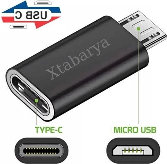 Usb Type C Female Naar Micro Usb Male Adapter Connector Type-C Micro Usb Charger Adapter zwart