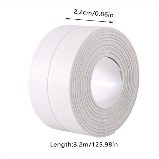 Caulk Tape - Wit, zelfklevende tape waterdichte afdichtingstape voor keuken, badkamer, toilet, vloer, bad PE bad en muur afdichtingstape 3,8 cm* 3,2 m