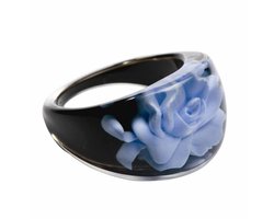 MixMamas Ring - Midnight Blue - Trendy Acryl Ring met Roos - Zwart / Blauw - Lichtgewicht - Nikkelvrij