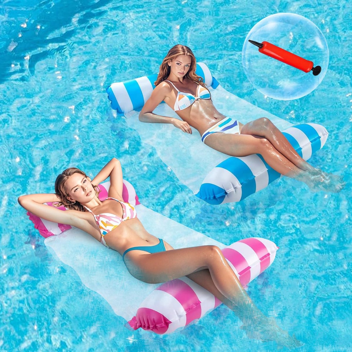 2-Pack Opblaasbare Zwembad Float - Luxe Zwembadhangmat en Loungestoel