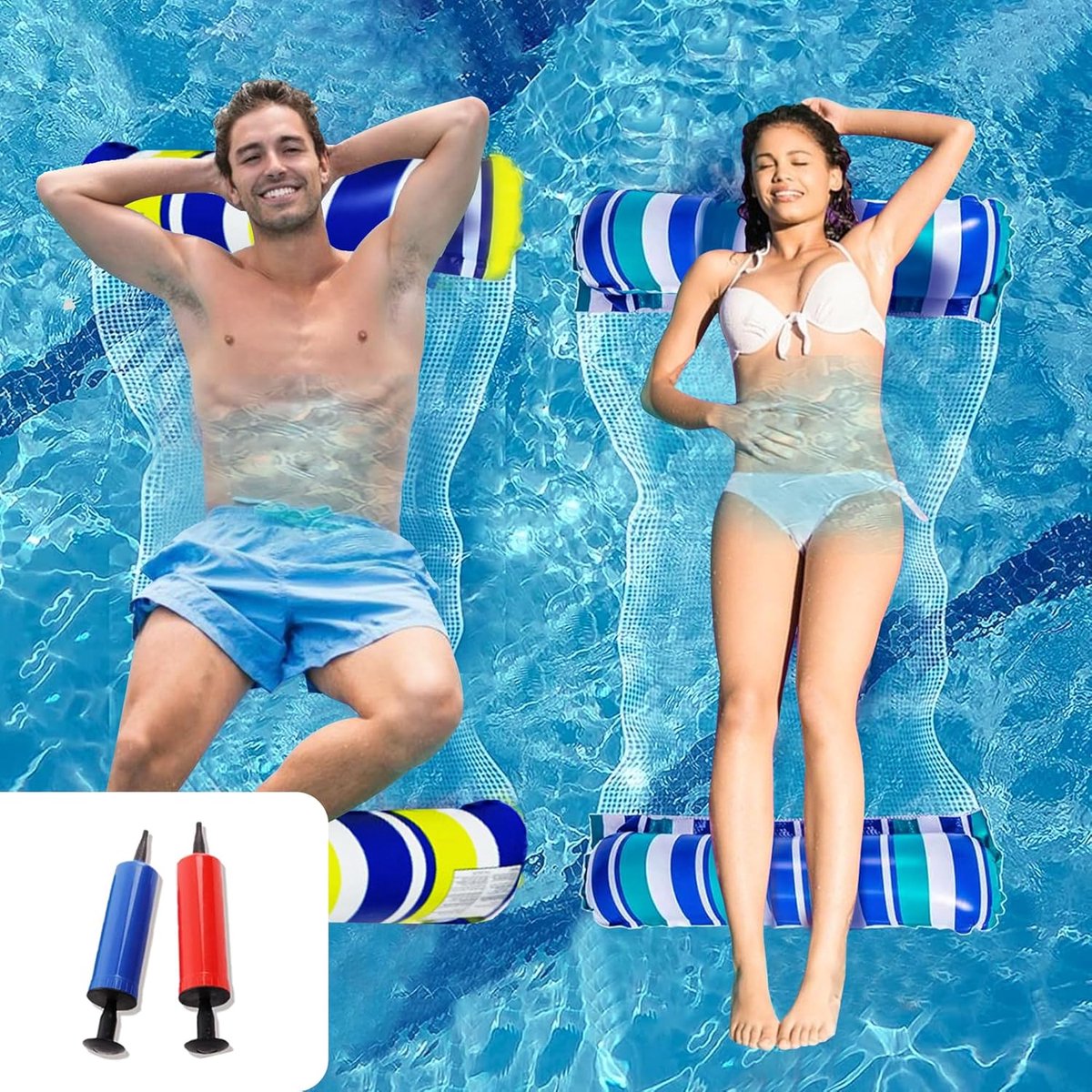 Opblaasbare Waterhangmat 2 Stuks - 4 in 1 Zwembad Drijvende Hangmat voor Volwassenen en Kinderen