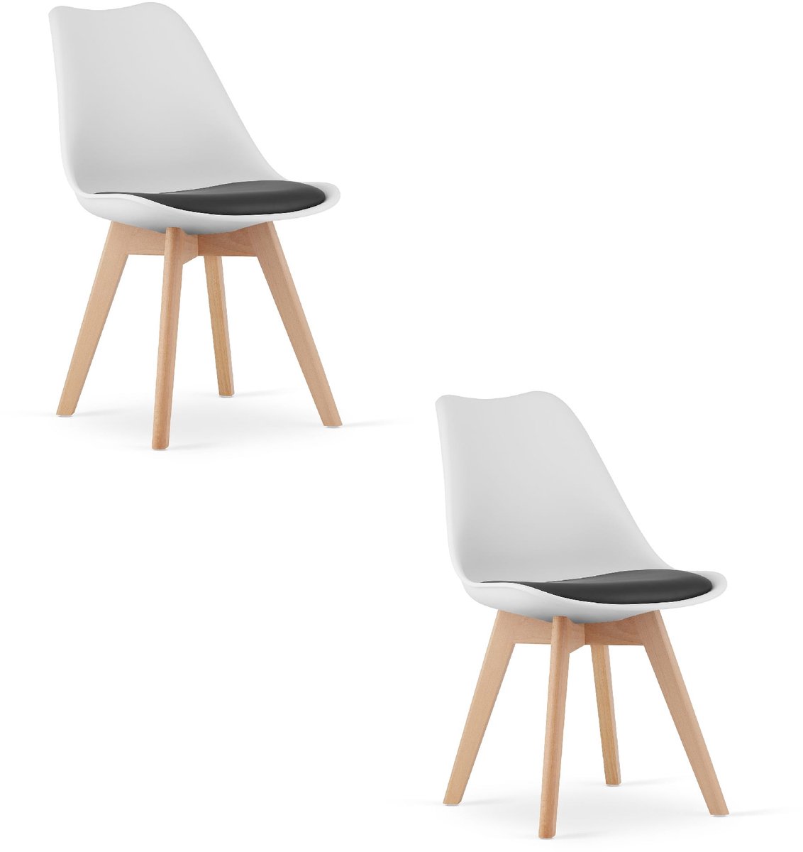 LEOBERT Set van 2 Stoelen MARK – Wit/Zwart, Beukenhouten Poten, Kunststof Zitting met Kunstlederen Kussen, Strak Design, Ergonomisch, Geschikt voor Keuken, Eetkamer, Kantine en Werkruimte, Max. 120 kg