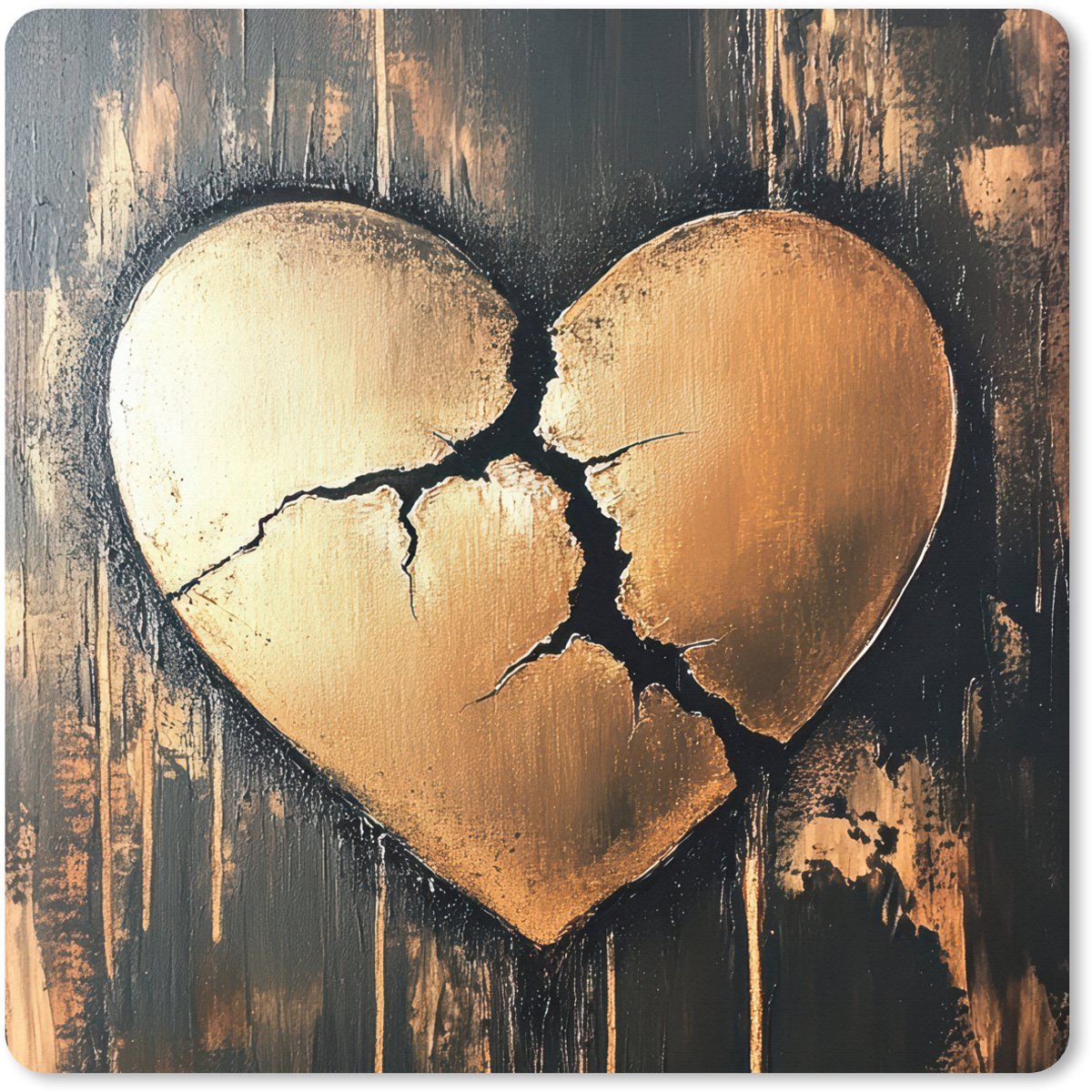 Muismat XXL 80x80 cm - Bureau onderlegger - Bureau mat Gebroken hart - Goud - Houtlook - Liefde - Bureaumat - Gaming mousepad xl - Bureaulegger groot - Computer deskmat