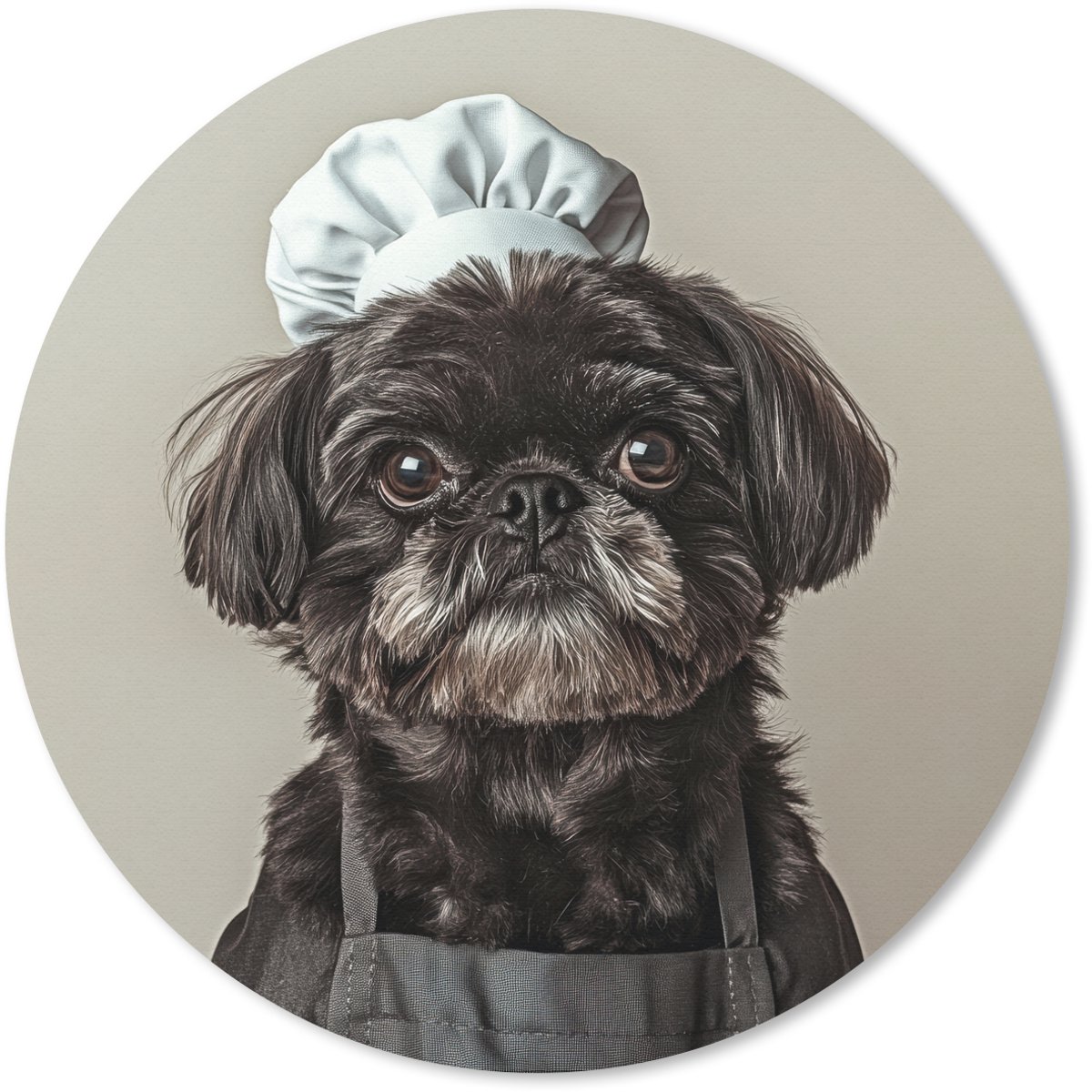 Muismat rond 50x50 cm - Mousepad Kokskleding - Zwart - Hondje - Ronde muismatten