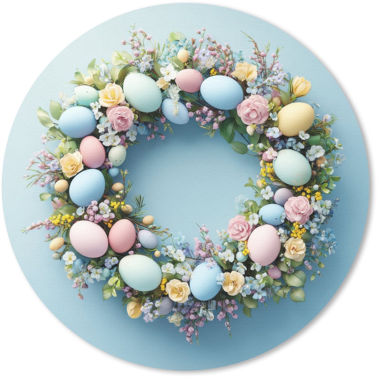 Muismat rond 40x40 cm - Mousepad Krans - Eieren - Bloemen - Ronde muismatten