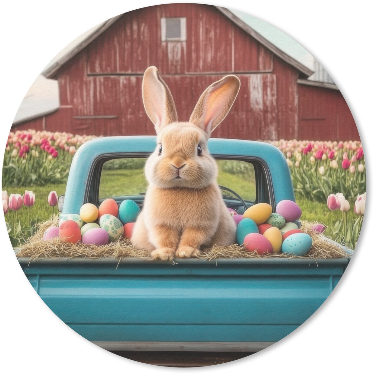 Muismat rond 50x50 cm - Mousepad Konijn - Boerderij - Eieren - Ronde muismatten