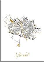 DesignClaud Utrecht Plattegrond Stadskaart poster met goudfolie bedrukking A4 + Fotolijst zwart