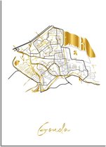 DesignClaud Gouda Plattegrond Stadskaart poster met goudfolie bedrukking A3 + Fotolijst wit