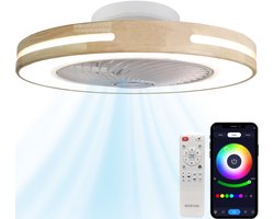 WERYOU® illuminAIR Plafondventilator – Plafonniere – Plafondventilator met Afstandsbediening – Plafondlamp – Plafond ventilator met Verlichting – Ventilator lamp – RGB Ledlamp – Hout Design
