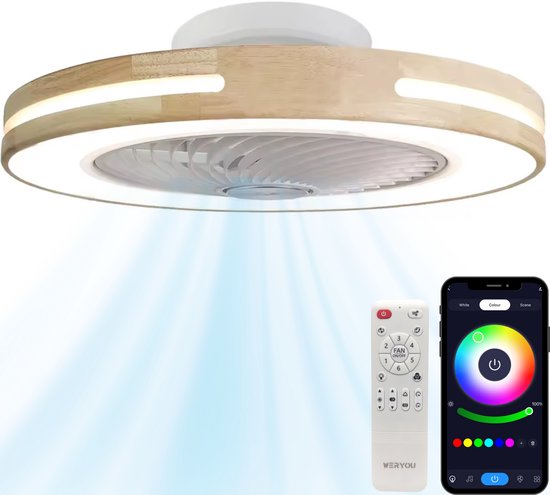 NETTLIFE LED-plafondventilator Met Stille Verlichting En Afstandsbediening Dimbare Plafondlamp 6 Snelheidstimer Wit