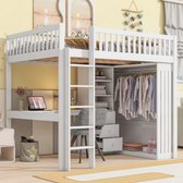 Bol.com Hoogslaper 140*200cm bureau kledingkast 3 laden open opbergruimte leuning trap zonder matras wit aanbieding