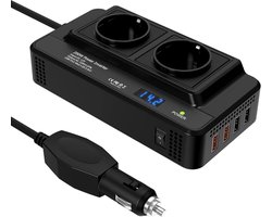 Auto Omvormer 12V - Spanningsomvormer - Gemodificeerde Sinus - 2x 230V Stopcontact - 4x 5V USB Oplaadpoorten - Splitter