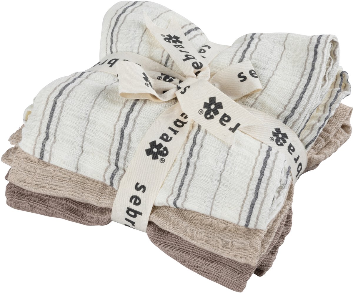 Sebra Hydrofiele Doeken - 3-pack - Cream Stripe Beige