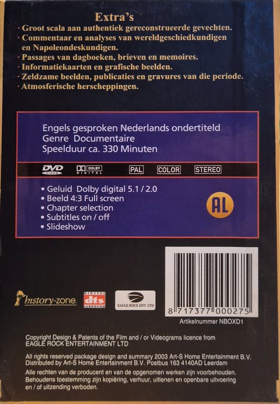 Achterkant van een dvd-hoes met tekst over de inhoud, speelduur en beeld- en geluidskwaliteit.