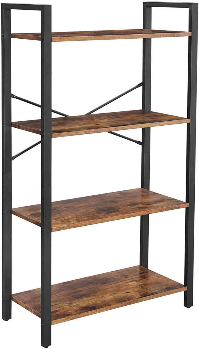 Boekenkast / wandkast - 4 niveaus - hoogte 120 cm - Boekenplank - zwart met bruin - LLS60BX
