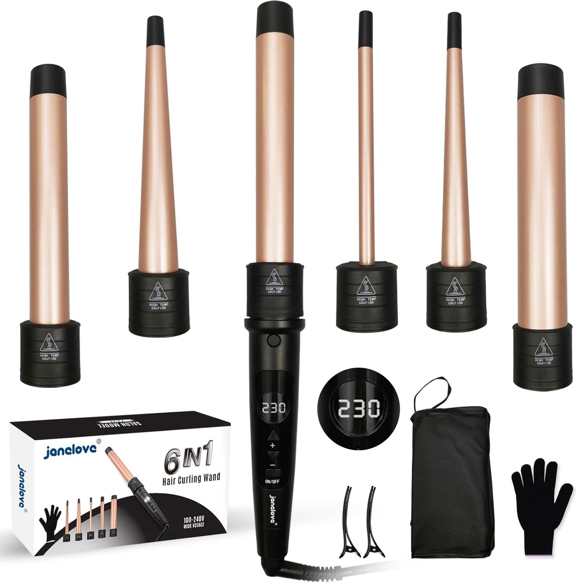 6-in-1 Krultang Set voor Alle Haartypes - Instelbare Temperatuur, Diverse Vaten, Veilig en Draagbaar