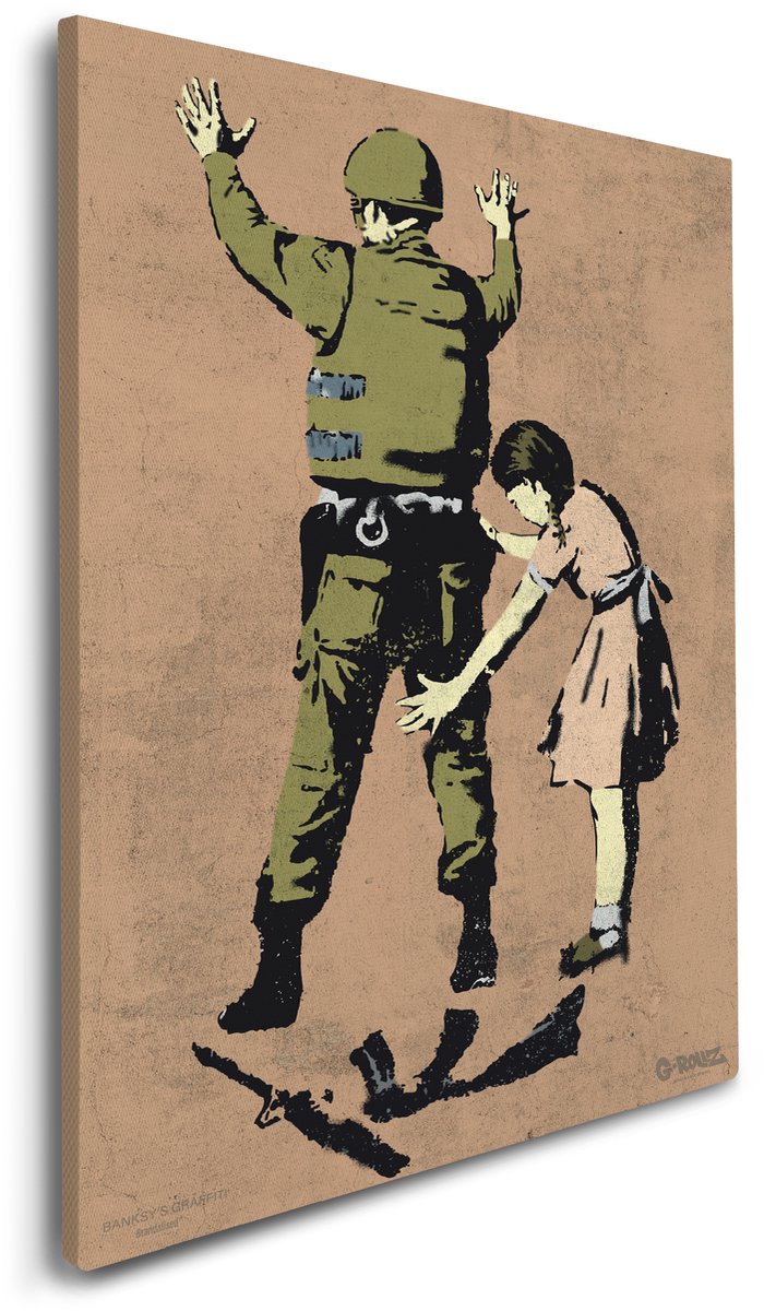Banksy Graffiti - Canvas Schilderij 64x90 cm - Schilderijen Woonkamer