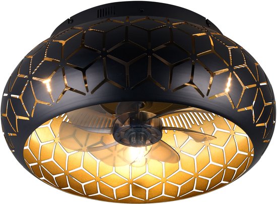 REALITY BIDAR - Plafondventilator - Zwart-goud - excl. 3x E27 4 W - Licht apart schakelbaar - Afstandsbediening - Plafondbevestiging - 3 snelheidsinstellingen - Timer - Zomer- en wintermodus