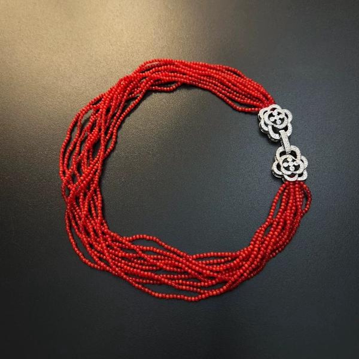 Gevlochten Choker met Kattenoog Kralen - Camille Sluiting - Rood
