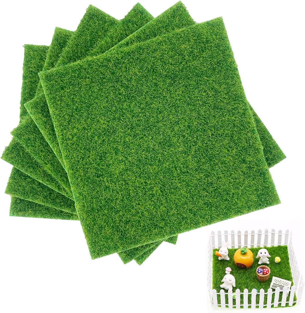 Allecto Plus - Kunstgras Tegels 6 Stuks voor Miniaturen 15 x 15 cm - Geschikt voor Poppenhuizen en Knutselprojecten in Terras en Tuin