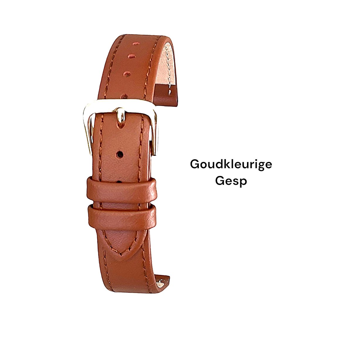 Horlogeband-horlogebandje-14mm-echt leer-zacht- bruin-plat-goudkleurige gesp-leer-14 mm