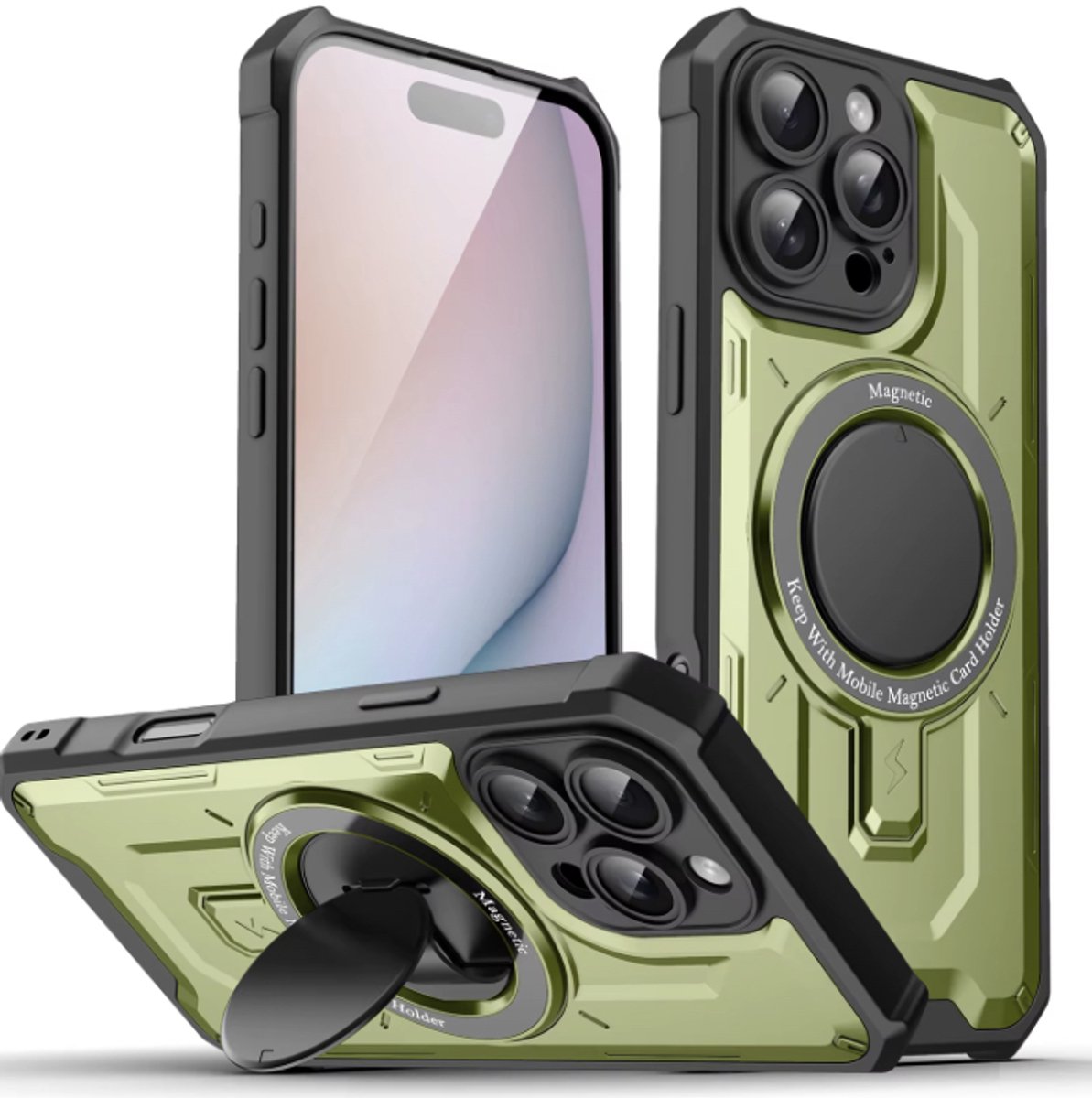 iPhone 16 Hoesje met Magneetring & Kickstand – Valbestendig en Functioneel - Groen