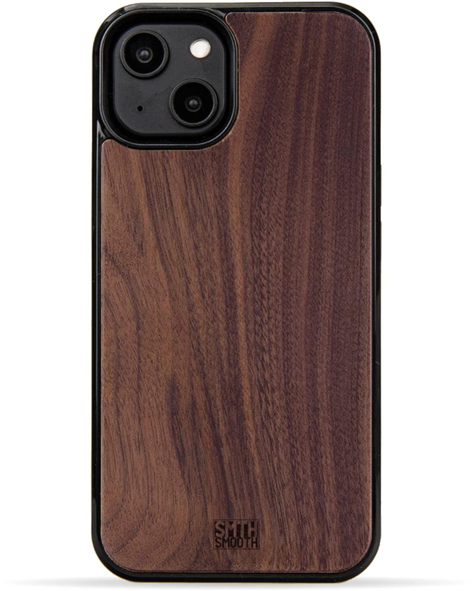 SMOOTH houten iPhone 15 Plus hoesje - WALNOOT - stijlvol en beschermend - gemaakt van echt hout en TPU - ecologisch en duurzaam - MagSafe compatibel