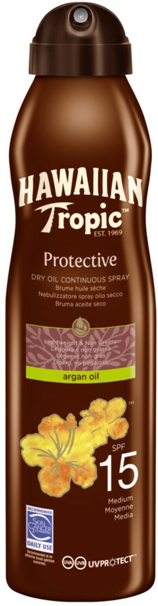 Hawaiian Tropic - Zonnebrand - 2x Island Glow Dry Oil Continuous Spray SPF 15 - Hydraterend & Beschermend - 177 ml - 2 stuks