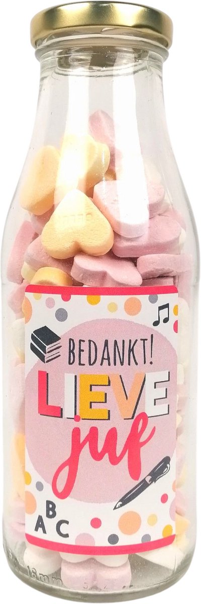 Bedankt Juf - Juf bedankje - cadeaufles vruchtenhartjes "Bedankt lieve juf" Juf cadeau - einde schooljaar