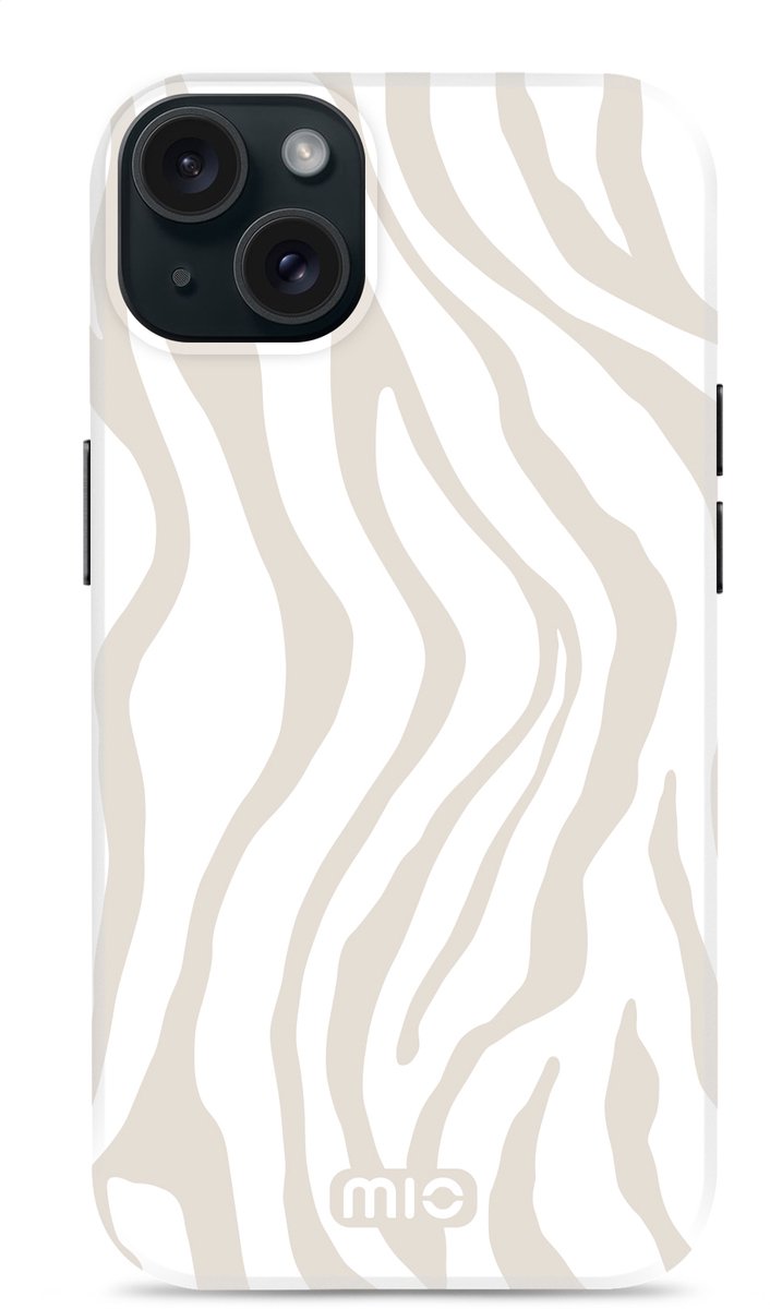 Mio by Mobilize Hoesje geschikt voor Apple iPhone 15 MagSafe Telefoonhoesje Hardcase | Mio by Mobilize Backcover | Geschikt voor MagSafe | Geschikt voor Draadloos Opladen met Magnetische Ring | Geschikt voor MagSafe Case - Sandy Zebra | Wit