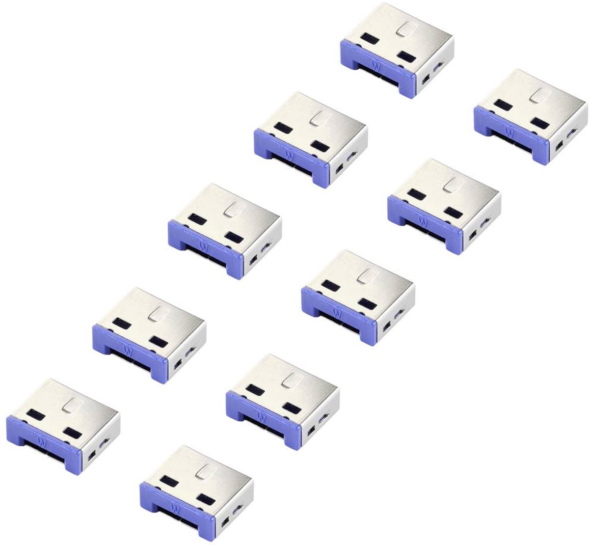 Renkforce USB-A-poortslot RF-4695230 Set van 10 stuks Zilver-blauw RF-4695230