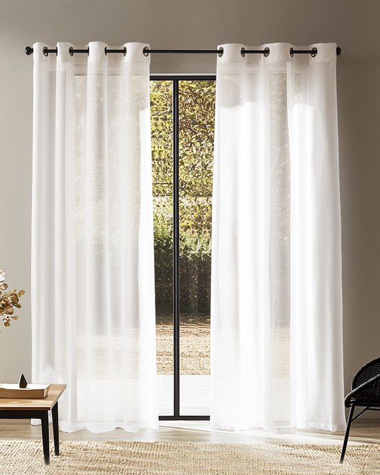HOOMstyle kant en klaar gordijn met ringen - Vitrage - Voile - Geschikt voor gordijnroede - 140x270cm – Wit