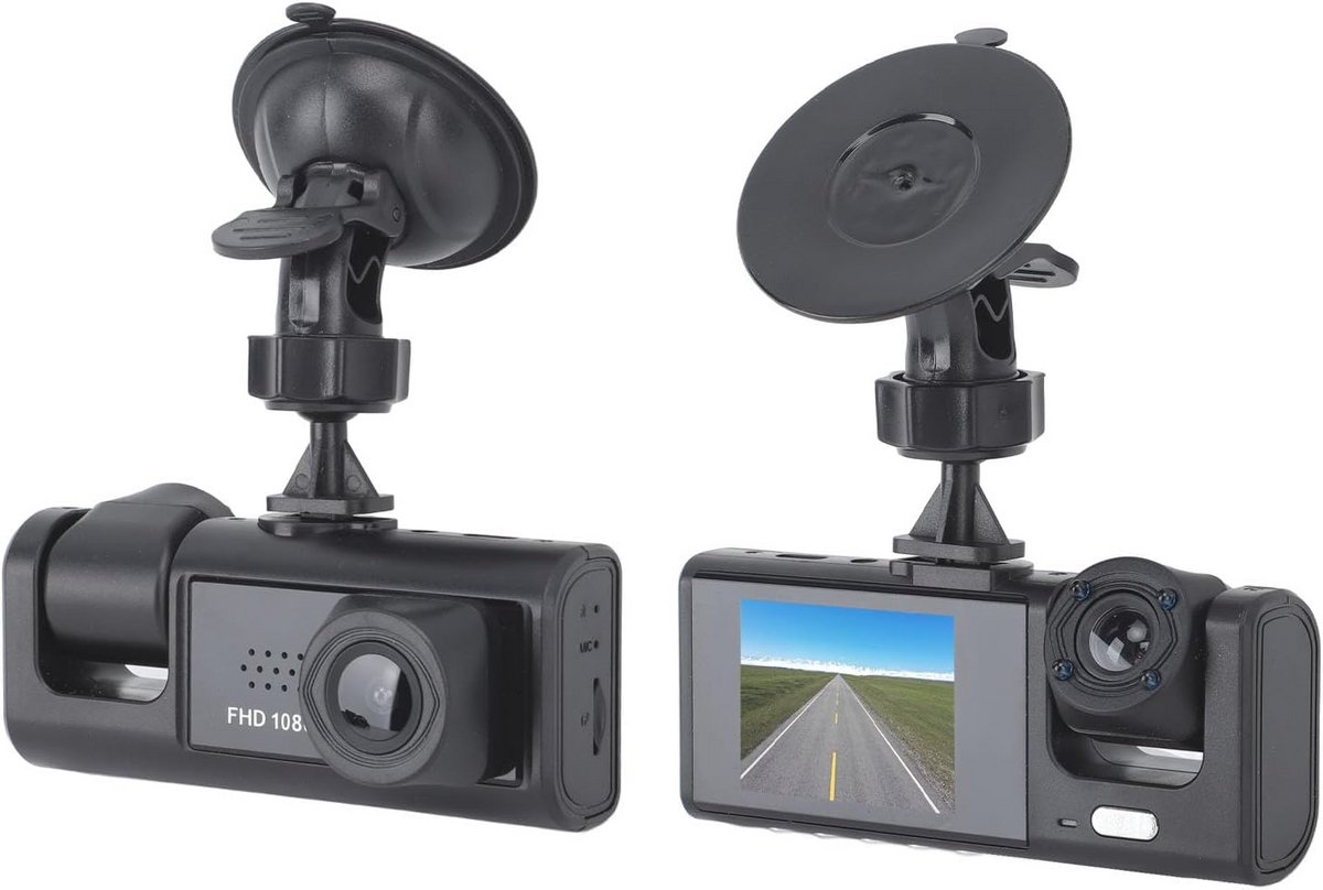 Dual Dash Cam 1080P HD - Voor en Achter Camera met 3 inch Scherm, G-Sensor en Nachtzicht