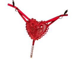Erotische String Met Parels I Sexy Slip/ Slipje I Harten Sexy String I Erotisch Ondergoed I One Size I Rood