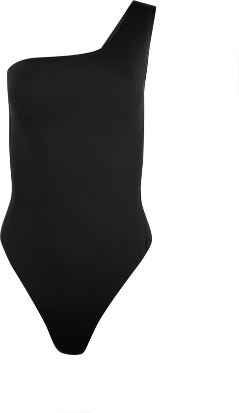 Zwarte body met één schouderband.