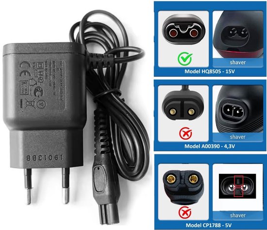 Vervangende Oplader voor Philips HQ8505 - 15V 5,4W - 1 Meter Kabel - Geschikt voor Philips Scheerapparaten, Trimmers en OneBlade - Wereldwijde Spanning