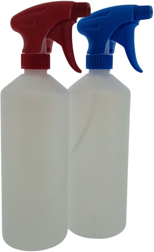 Set van 2 lege sprayflacons 750ml | Professionele afsluitbare spraykop | 1 Rode - 1 Blauwe spraykop | Navulbaar