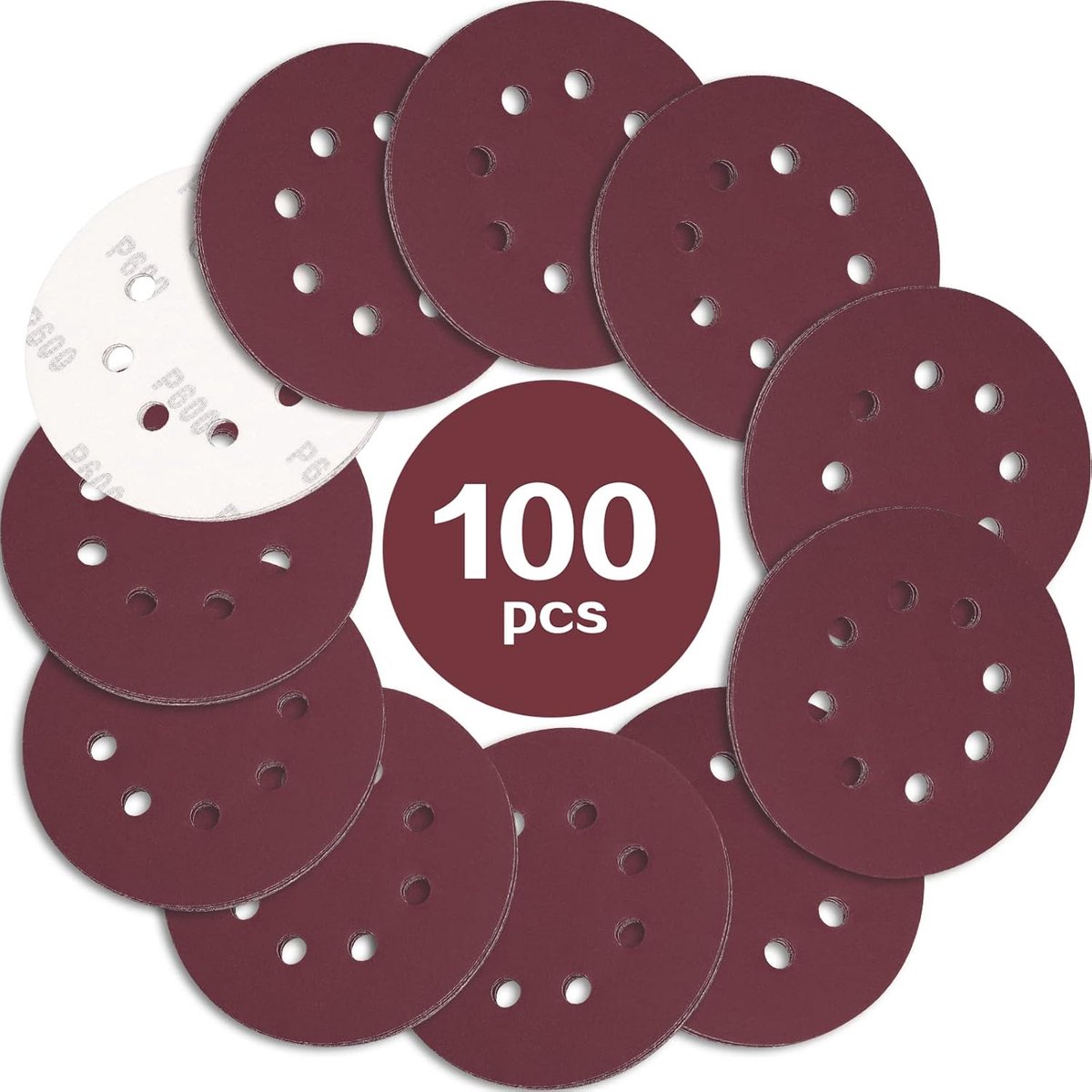 WORKPRO Schuurschijvenset 150 Stuks – 125 Mm Met 8 Gaten, Korrel 60-600, Geschikt Voor Excenterschuurmachines, Voor Hout, Metaal En Kunststof