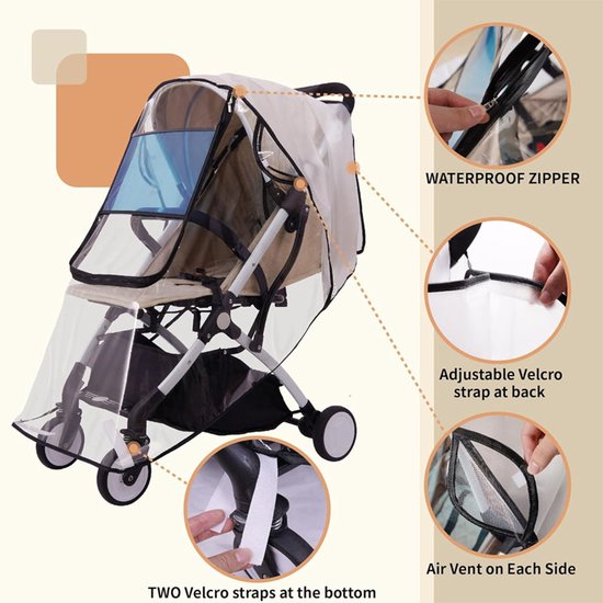 Universele regenhoes voor kinderwagens - Weerbestendige hoes voor reiskinderwagens - Kinderwagenaccessoire - Weerbestendig - Waterdicht - Stof- en sneeuwbestendig - Zwart van Aylalool — afbeelding 3