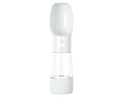 GTP - Honden Waterfles 458ml - 2 in 1 - Voeropslag 200ml - Draagbare Honden Drinkfles - Lekvrije Waterfles - Honden Voerbak - Honden Bidon - Voor Onderweg - Polsband - Grijs