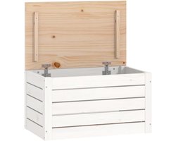 Opbergbox in Wit van Massief Grenenhout - 59,5x36,5x33 cm, Gereedschapskist, Tuinkist, Terrasbox