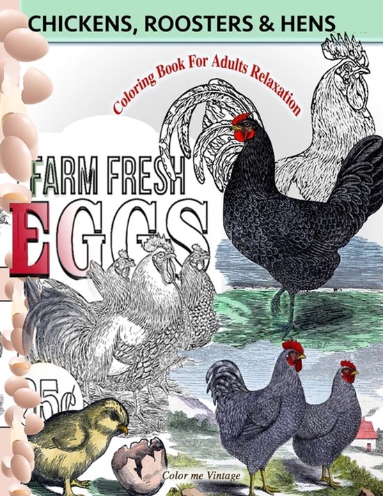 Chickens, Roosters and Hens coloring book for adults - cover