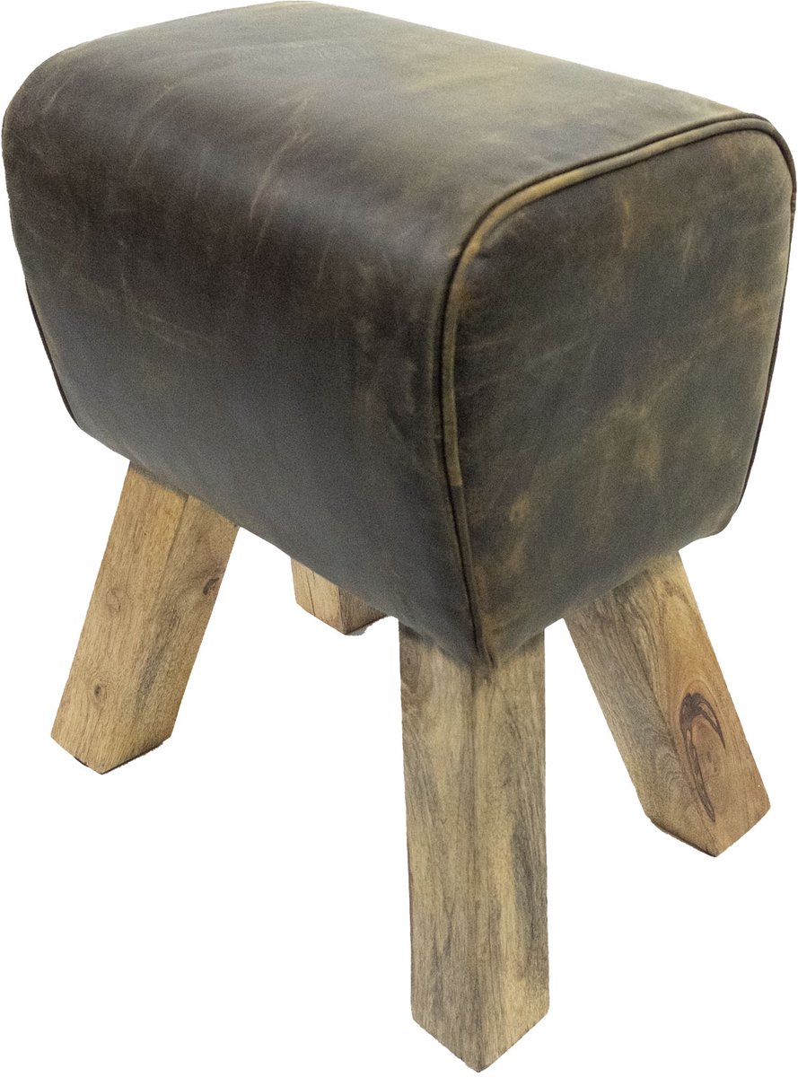 by Mooss - Bok - Leer - Hout - Kruk - Retro - Poef - Stoer - Landelijk - Industrieel - Vintage - Bruin - Trendy - Hip - Hip - Trendy - Decoratie - Decoratief - Gezellig