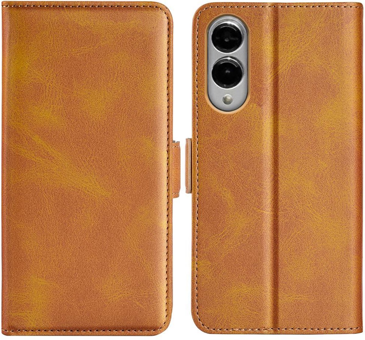 Mobigear Telefoonhoesje geschikt voor Samsung Galaxy S25 Edge Hoesje | Mobigear Slim Magnet Bookcase Portemonnee | Pasjeshouder voor 3 Pasjes | Telefoonhoesje voor Pinpas / OV Kaart / Rijbewijs - Cognac