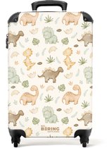 Bol.com NoBoringSuitcases.com® - Kinderkoffer jongen - Kindertrolley jongens - Dino patroon in pastelkleuren - Handbagage koffer... aanbieding