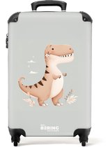Bol.com NoBoringSuitcases.com® - Kinderkoffer jongen - Kindertrolley jongens - Dino in beige en grijze kleuren - Handbagage koff... aanbieding