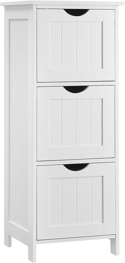 HEXCELEN Wastafelonderkast, Wastafel Onderkast, con 1 Cajón, 2 Kastdeuren y 3 Open Compartimenten, Estantes Ajustables, Patas para Baño Incluidas, Blanco, 30 x 80 x 63 cm