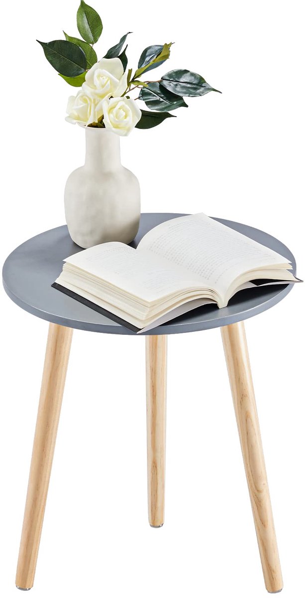 Unyqoos Stijlvolle Ronde Bijzettafel van Massief Hout voor Woonkamer en Slaapkamer in Scandinavische Stijl grijs