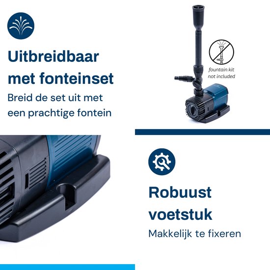 BluFlow Control 1.800 - Regelbare Vijverpomp voor in vijver - Fonteinpomp - Filterpomp - Beekloop of Waterval pomp - 1.800 liter per uur - 11 watt
