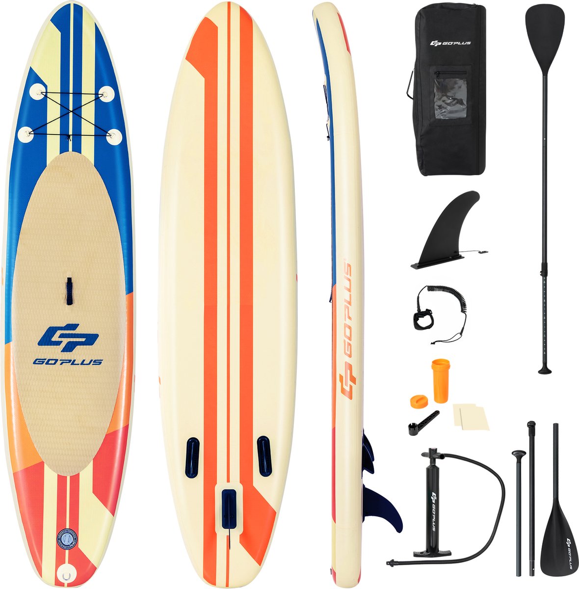 COSTWAY Opblaasbare Stand Up Paddle Board, 335 x 76 x 15cm, Staande Paddle Board, Opblaasbare Surfplank met Bonus SUP Accessoires & Draagtas, Verbreed Staande Boot met Afneembare Vin, Anti-slip Dek SUP voor Peddelen, Surfen, Vissen, Water Yoga